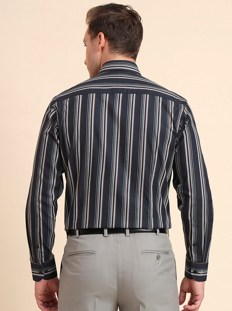 Green Striped Slim Fit Formal Shirt | Metal
