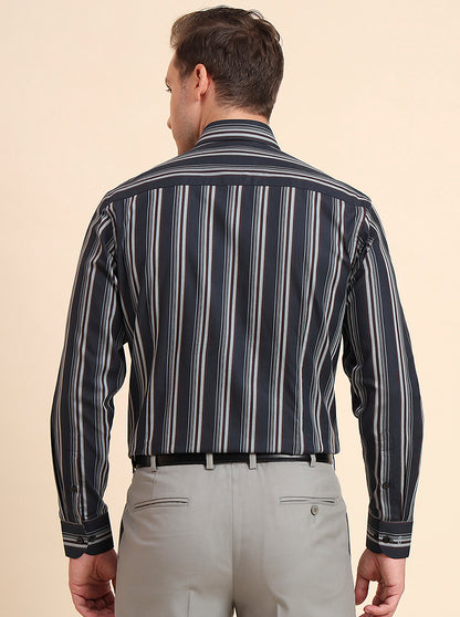 Green Striped Slim Fit Formal Shirt | Metal
