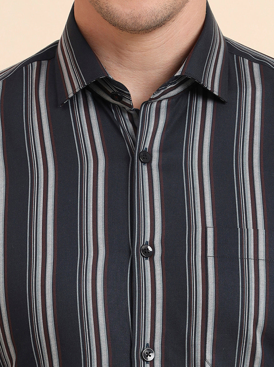 Green Striped Slim Fit Formal Shirt | Metal