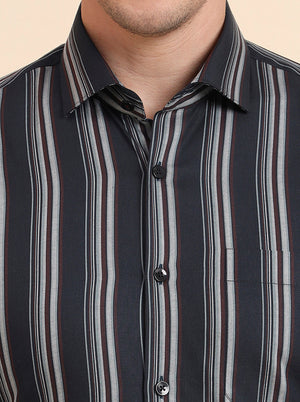 Green Striped Slim Fit Formal Shirt | Metal