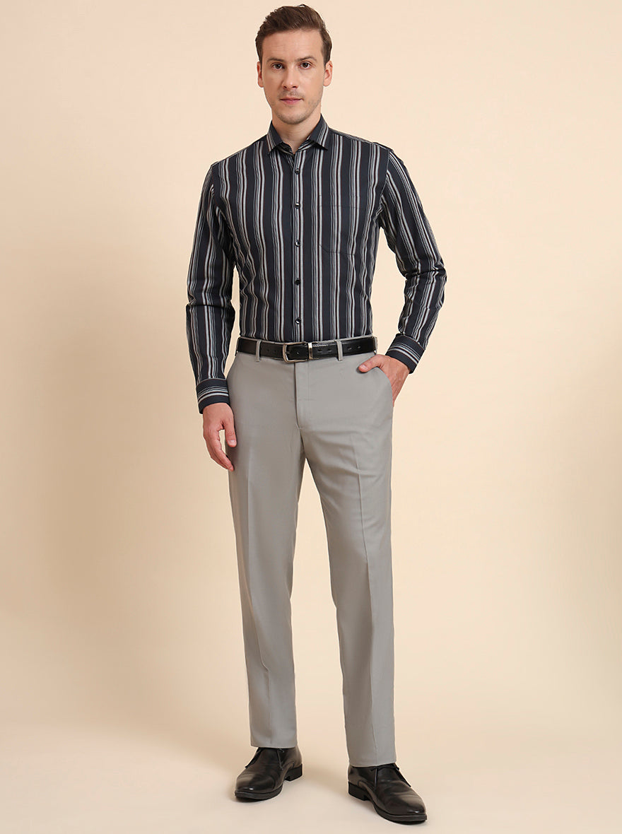 Green Striped Slim Fit Formal Shirt | Metal