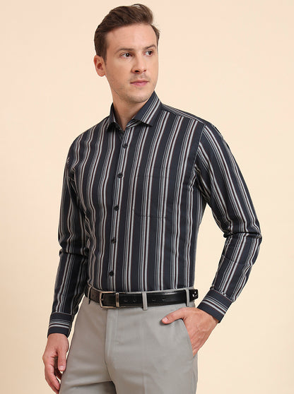 Green Striped Slim Fit Formal Shirt | Metal