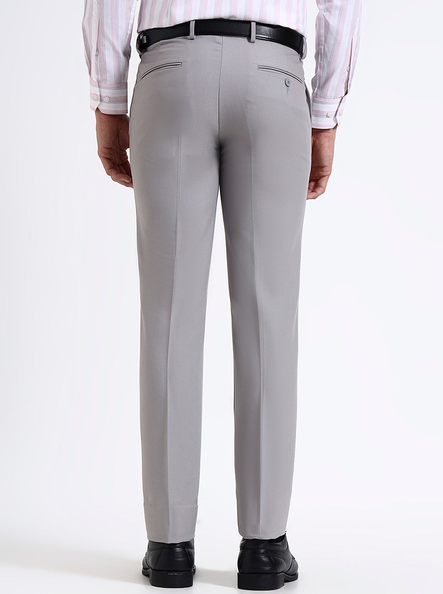 Light Grey Solid Slim Fit Formal Trouser | Metal