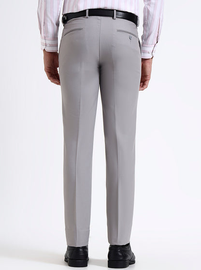 Light Grey Solid Slim Fit Formal Trouser | Metal