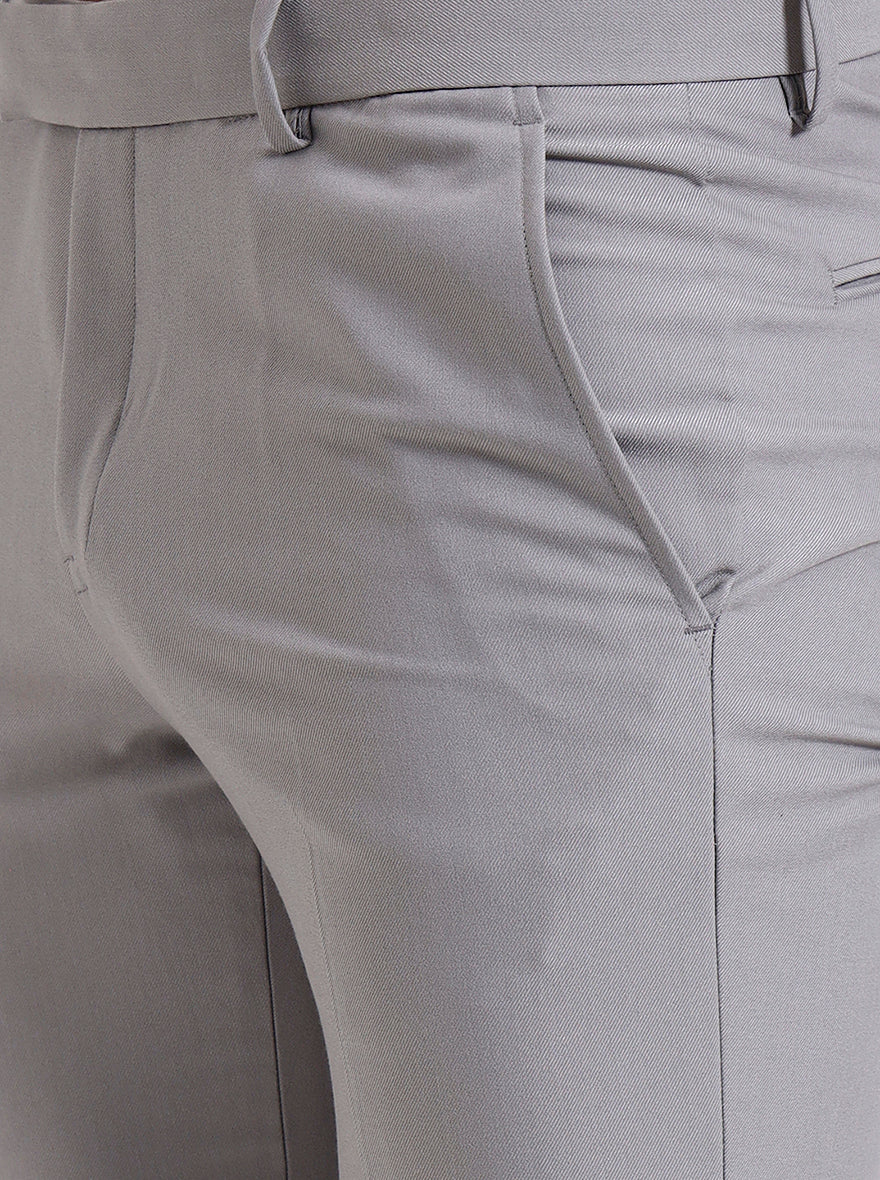 Light Grey Solid Slim Fit Formal Trouser | Metal