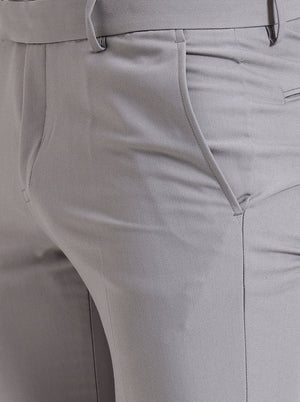 Light Grey Solid Slim Fit Formal Trouser | Metal