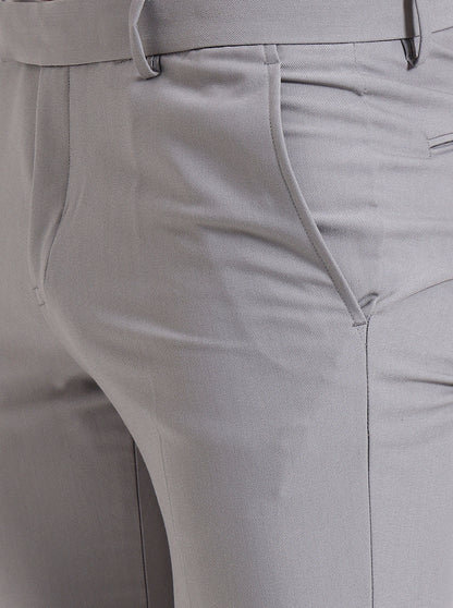 Light Grey Solid Slim Fit Formal Trouser | Metal