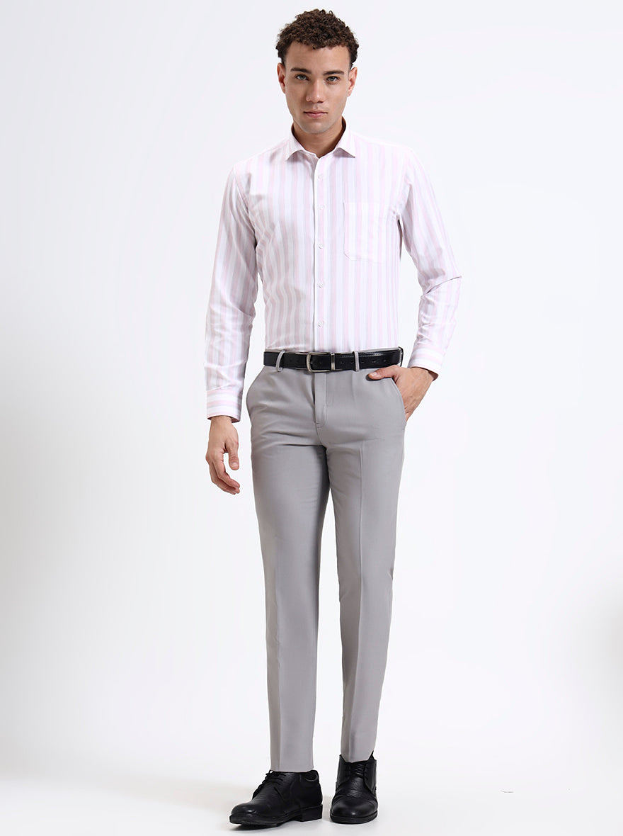 Light Grey Solid Slim Fit Formal Trouser | Metal