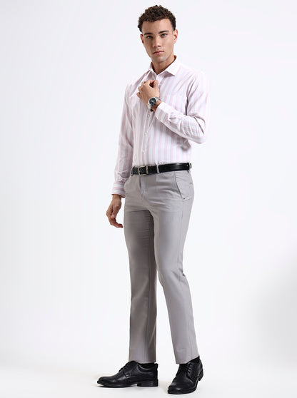 Light Grey Solid Slim Fit Formal Trouser | Metal