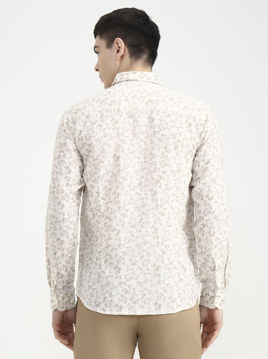Beige Printed Slim Fit Casual Shirt | Greenfibre