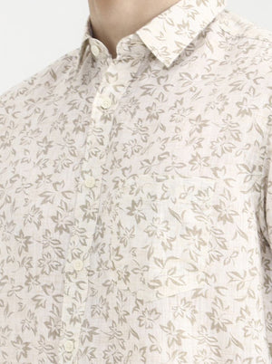 Beige Printed Slim Fit Casual Shirt | Greenfibre