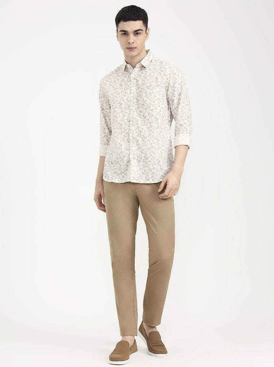 Beige Printed Slim Fit Casual Shirt | Greenfibre