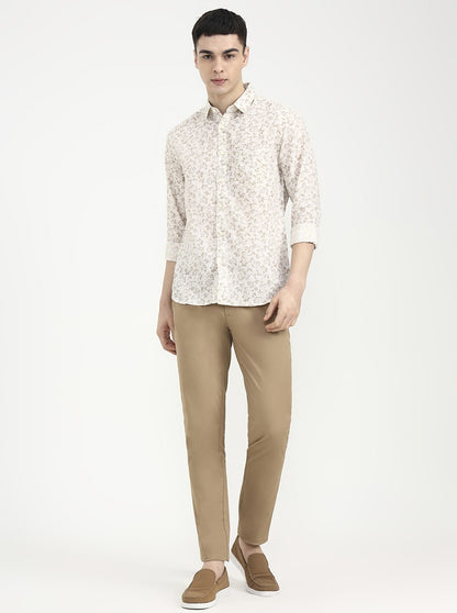 Beige Printed Slim Fit Casual Shirt | Greenfibre