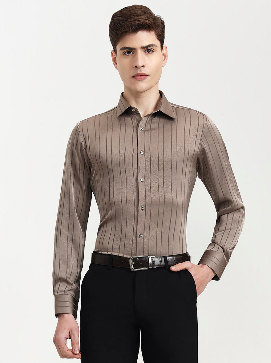 Fawn Striped Slim Fit Party Wear Shirt | Wyre