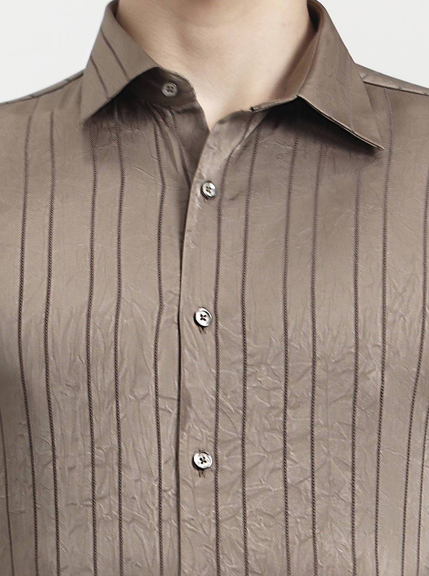 Fawn Striped Slim Fit Party Wear Shirt | Wyre