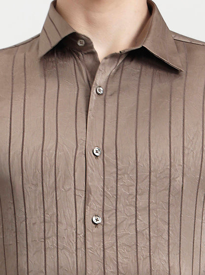 Fawn Striped Slim Fit Party Wear Shirt | Wyre