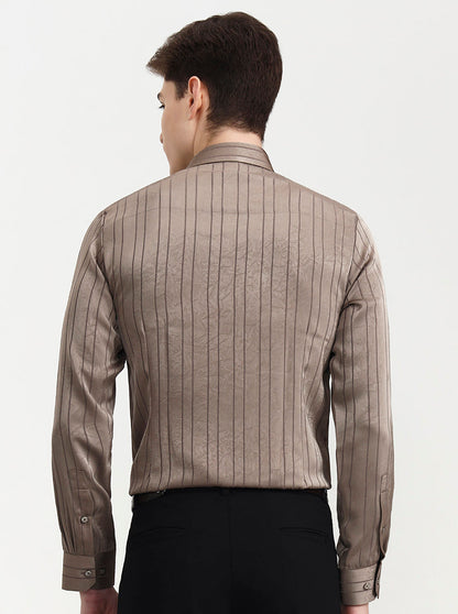 Fawn Striped Slim Fit Party Wear Shirt | Wyre