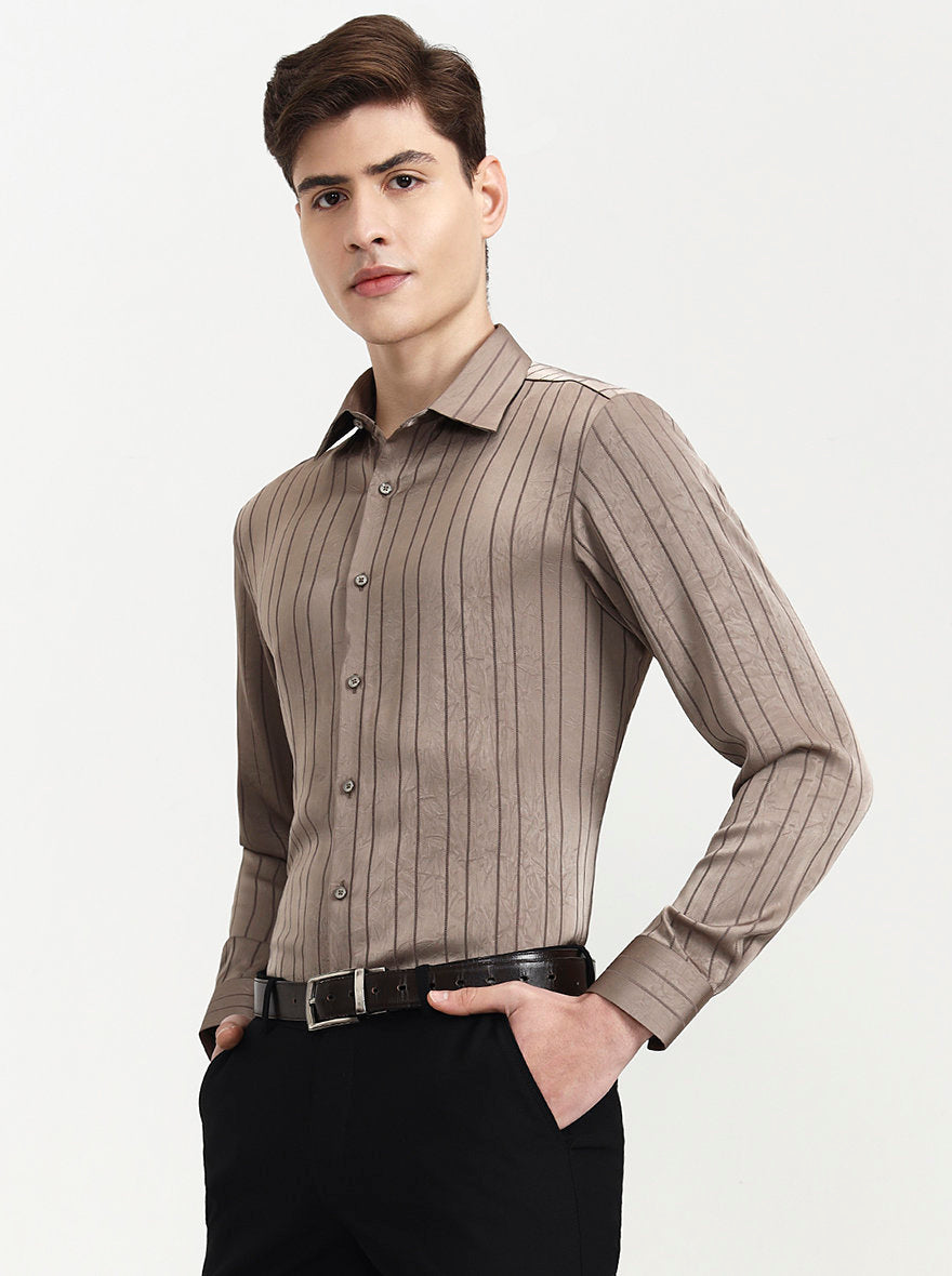Fawn Striped Slim Fit Party Wear Shirt | Wyre