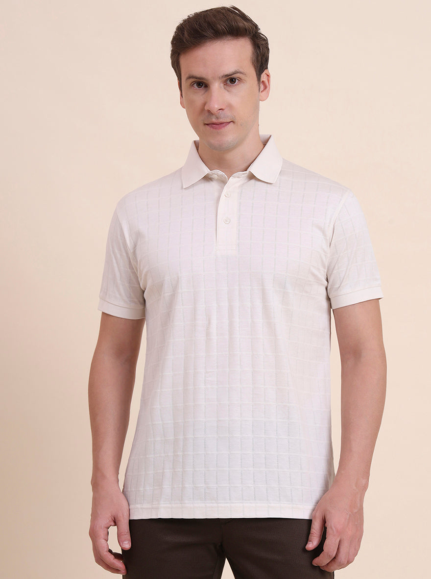 White Checked Regular Fit Polo T-Shirt | JadeBlue