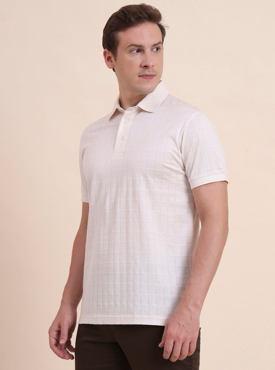 White Checked Regular Fit Polo T-Shirt | JadeBlue