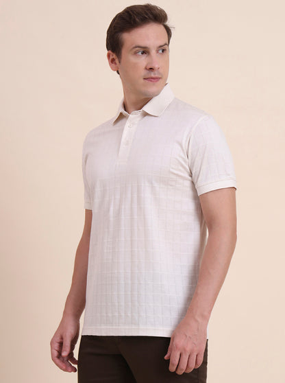 White Checked Regular Fit Polo T-Shirt | JadeBlue