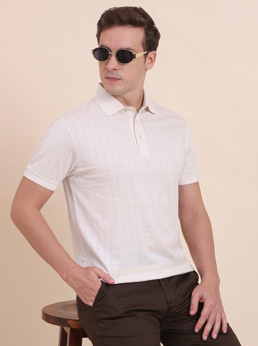 White Checked Regular Fit Polo T-Shirt | JadeBlue