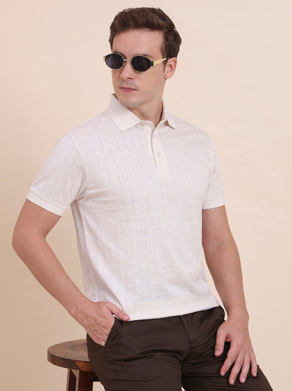 White Checked Regular Fit Polo T-Shirt | JadeBlue