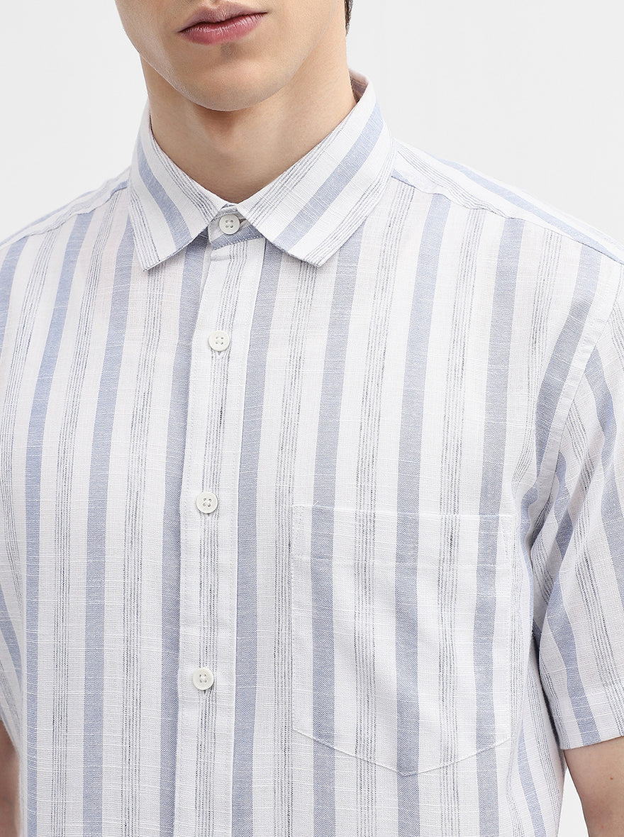 Blue & White Striped Slim Fit Casual Shirt | Greenfibre