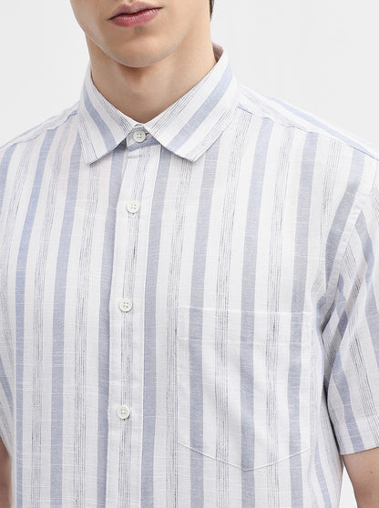 Blue & White Striped Slim Fit Casual Shirt | Greenfibre