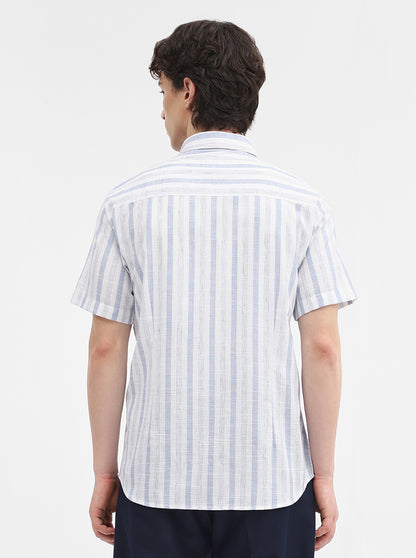 Blue & White Striped Slim Fit Casual Shirt | Greenfibre