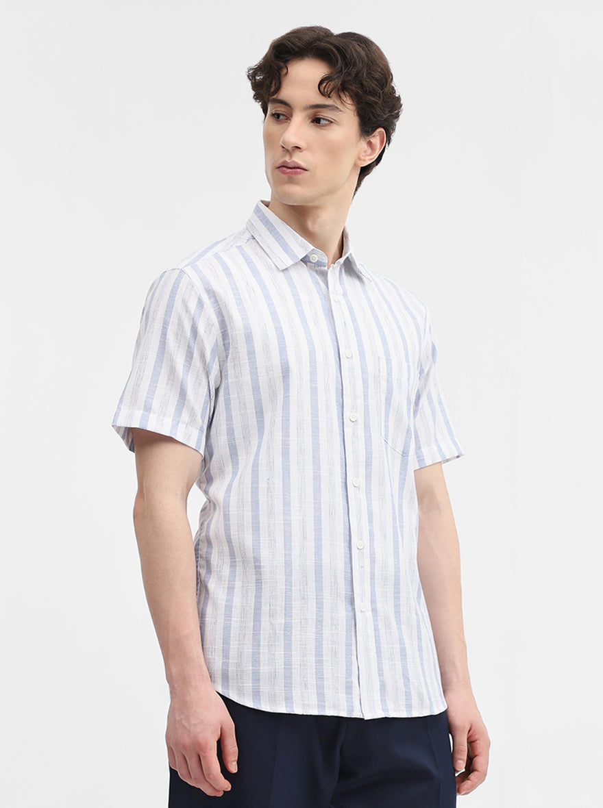 Blue & White Striped Slim Fit Casual Shirt | Greenfibre