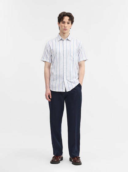 Blue & White Striped Slim Fit Casual Shirt | Greenfibre