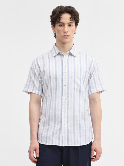 Blue & White Striped Slim Fit Casual Shirt | Greenfibre