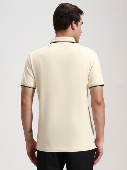 Cream Solid Slim Fit Polo T-Shirt | JadeBlue