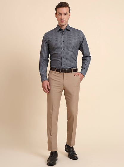 Grey & Blue Printed Regular Fit Formal Shirt | JadeBlue