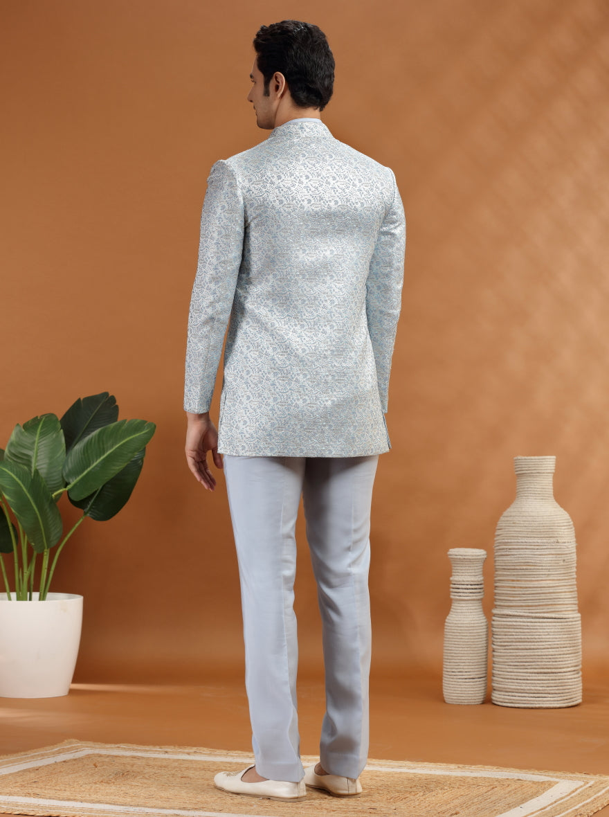 Sky Blue Self Texture Jodhpuri Suit | TULA