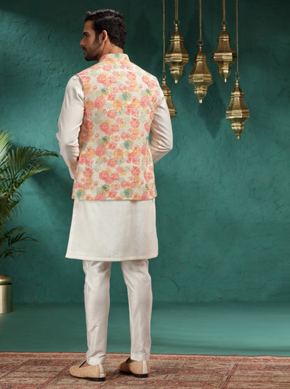 Dusty Pink Printed Kurta Pajama with Koti | Virasana