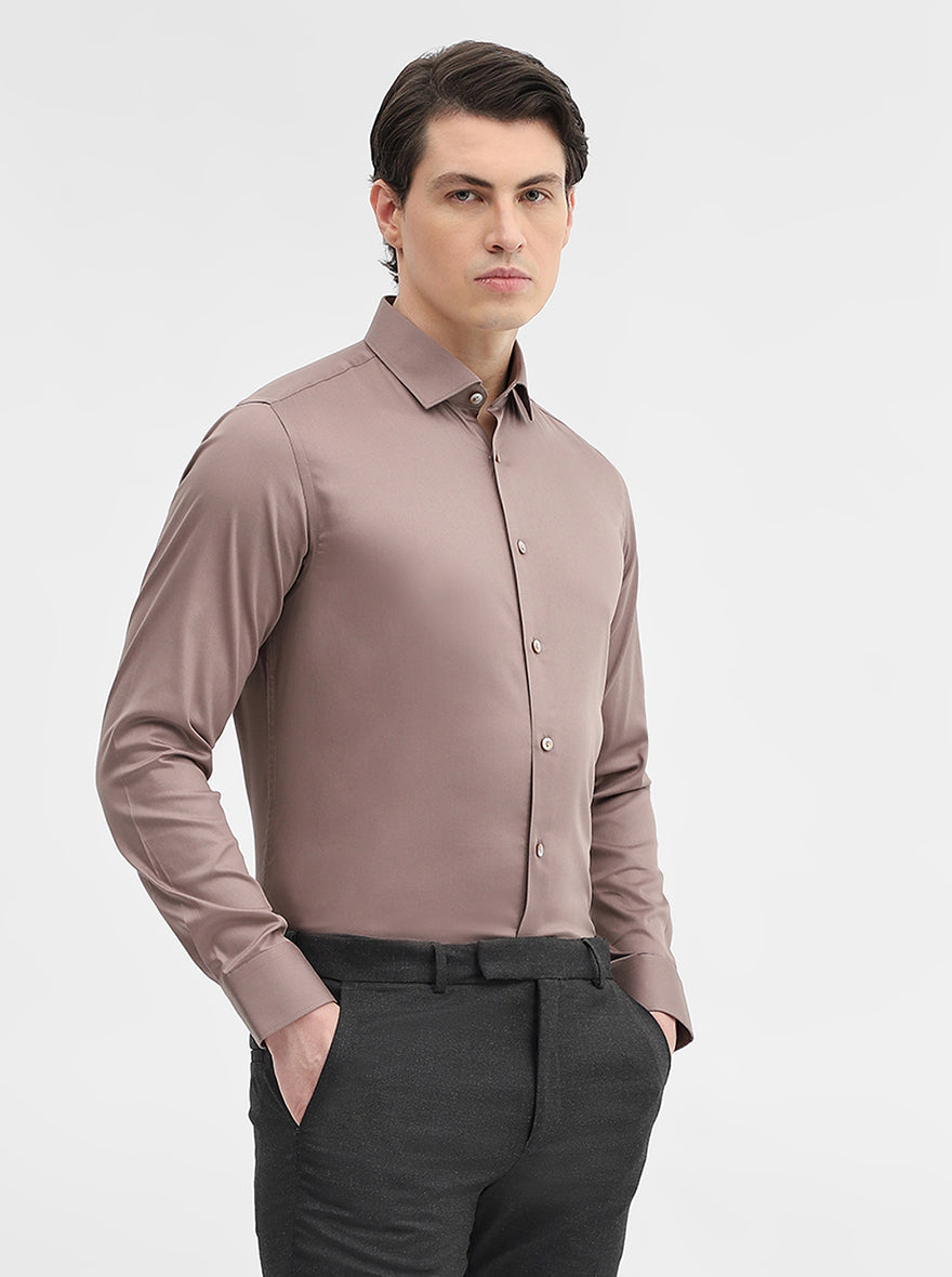 Brown Solid Slim Fit Party Wear Shirt | Wyre