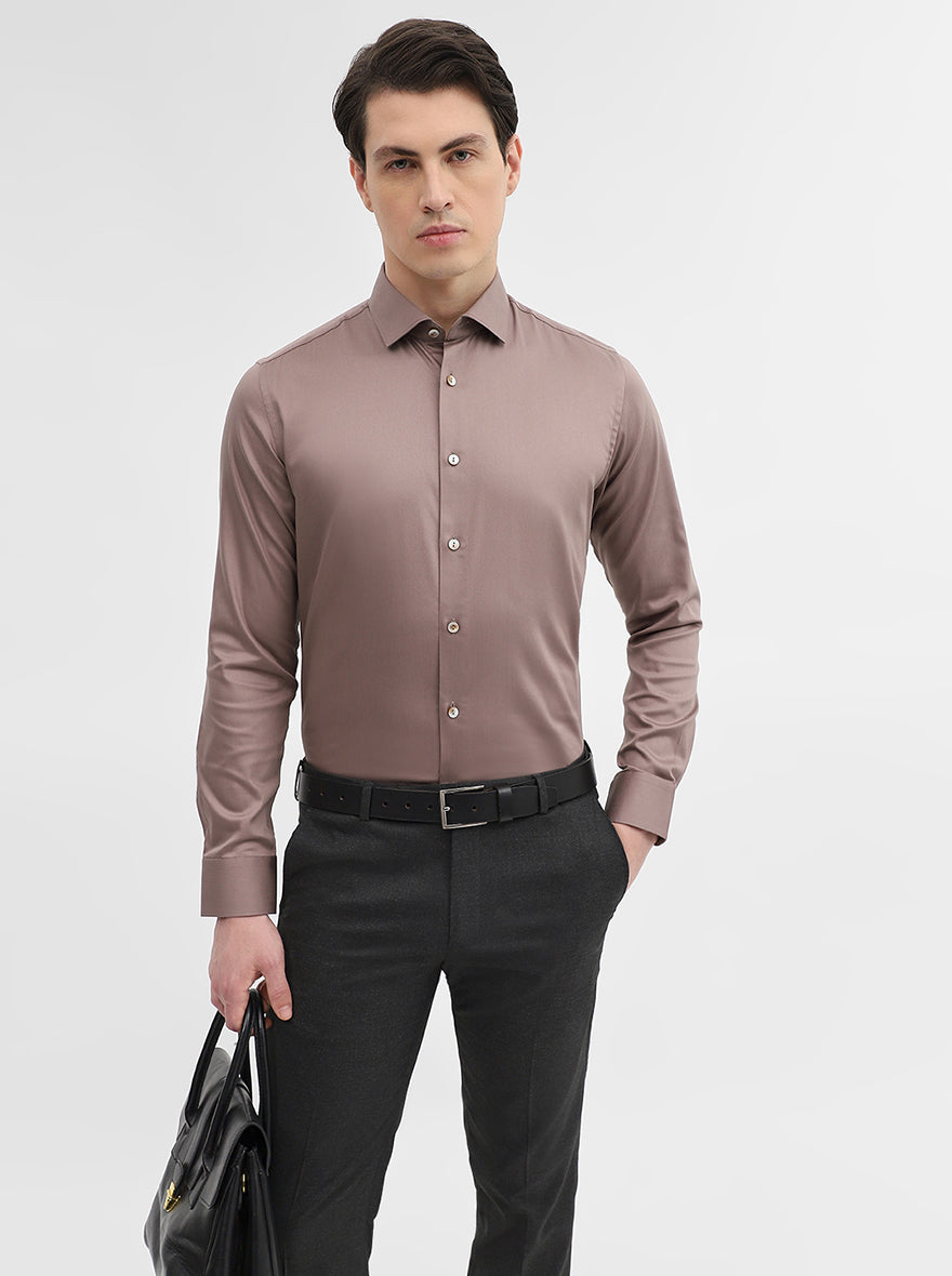 Brown Solid Slim Fit Party Wear Shirt | Wyre
