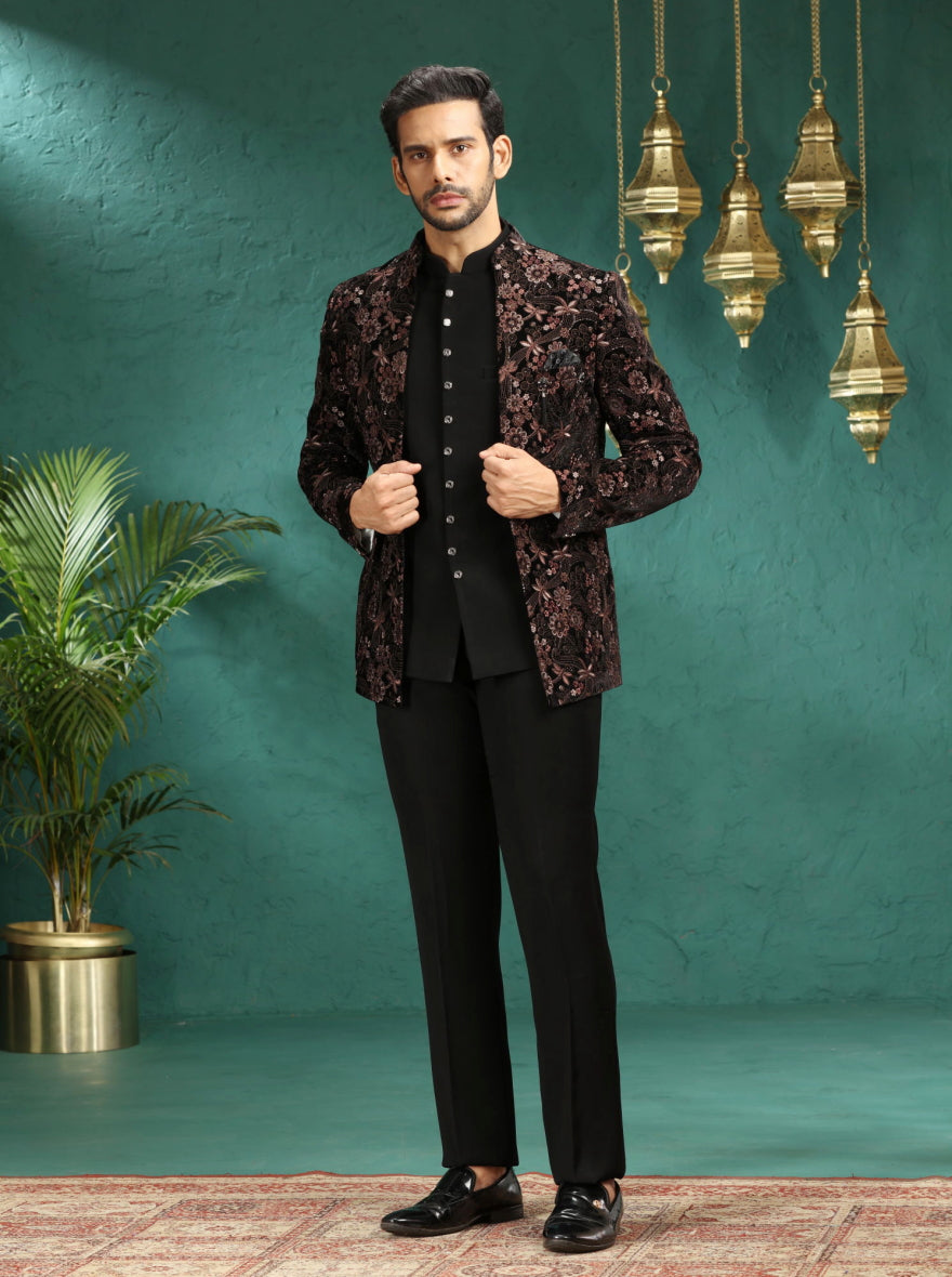 Brown Embroidered Jodhpuri Suit | JadeBlue