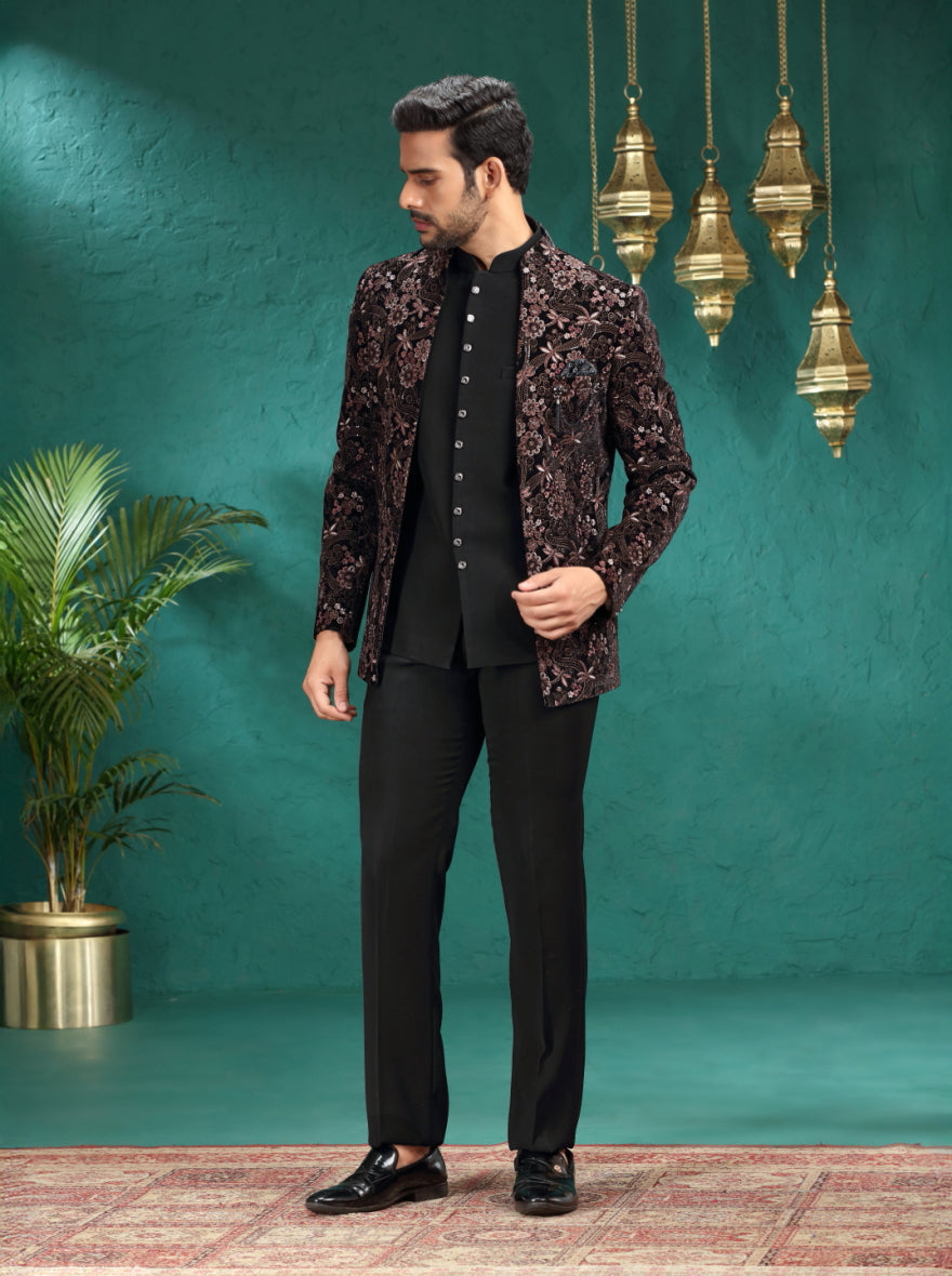 Brown Embroidered Jodhpuri Suit | JadeBlue