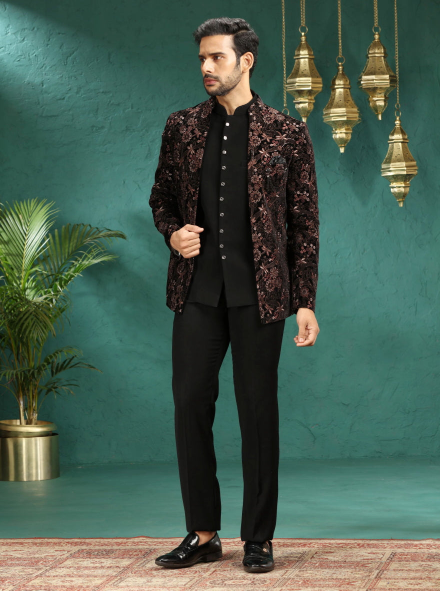 Brown Embroidered Jodhpuri Suit | JadeBlue