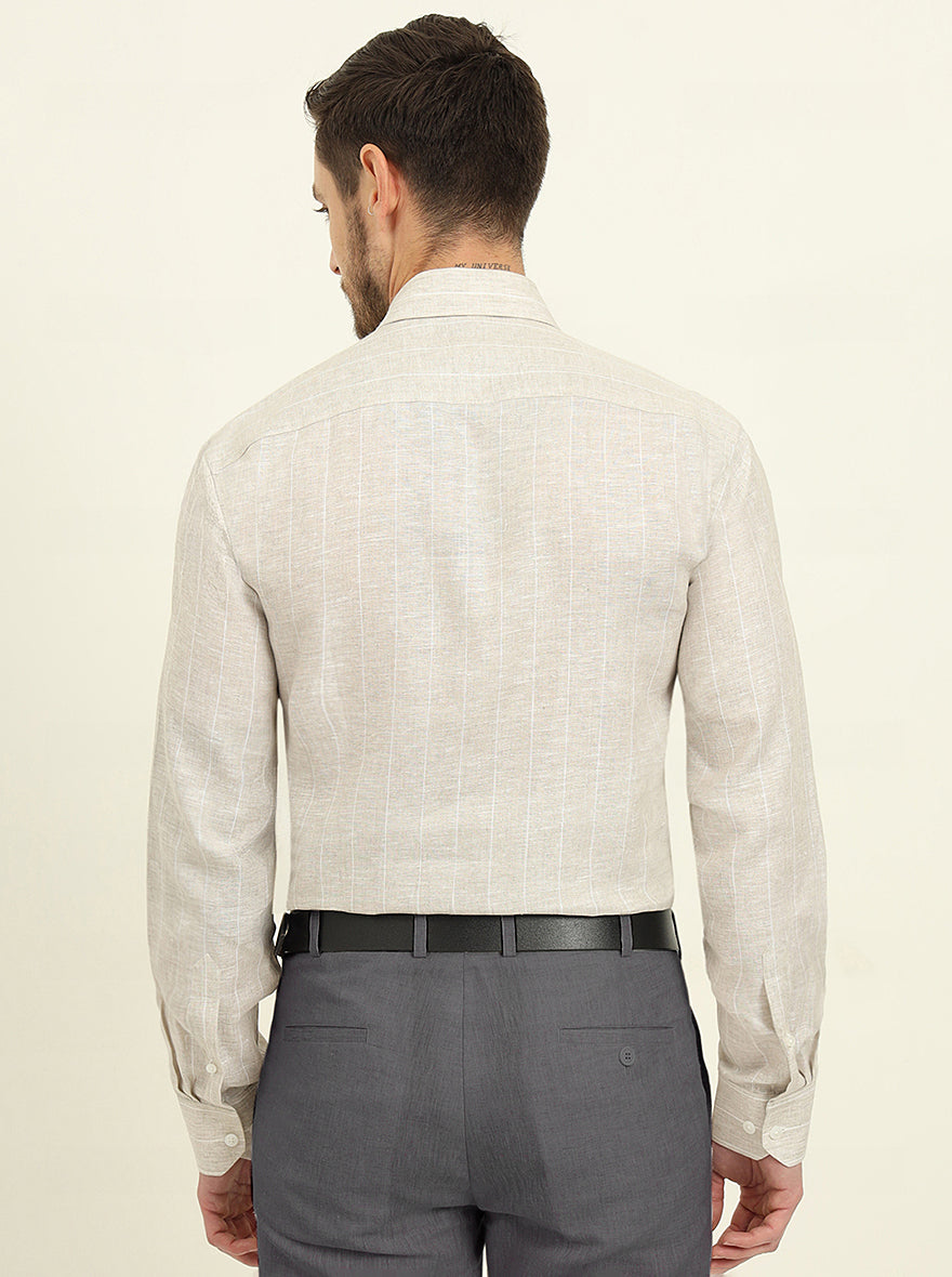 Natural Grey & White Striped Regular Fit Formal Shirt | JadeBlue
