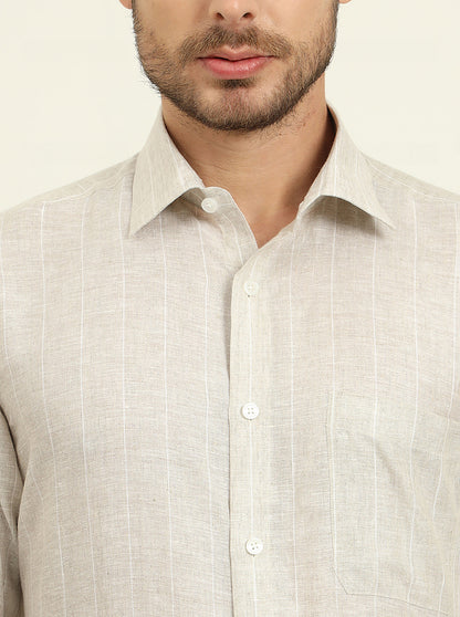 Natural Grey & White Striped Regular Fit Formal Shirt | JadeBlue