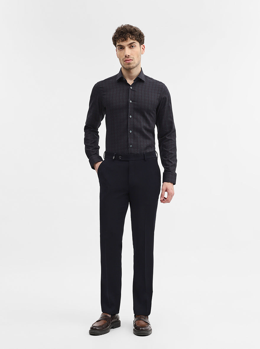 Navy Blue Solid Slim Fit Formal Trouser | Wyre