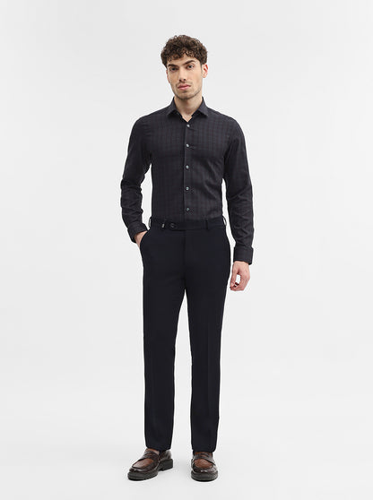 Navy Blue Solid Slim Fit Formal Trouser | Wyre