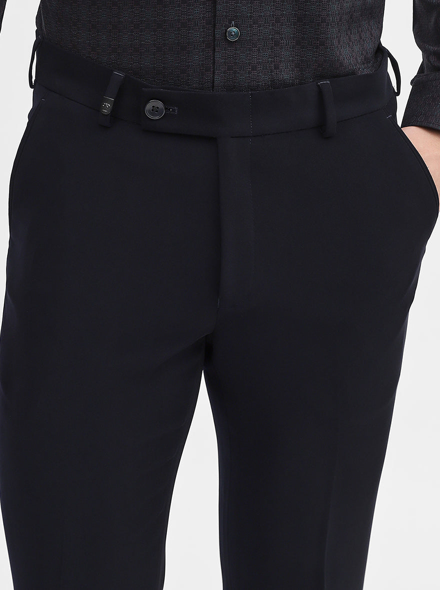 Navy Blue Solid Slim Fit Formal Trouser | Wyre