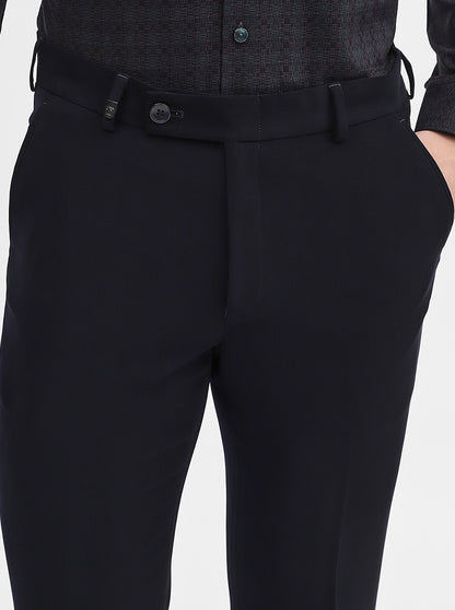 Navy Blue Solid Slim Fit Formal Trouser | Wyre