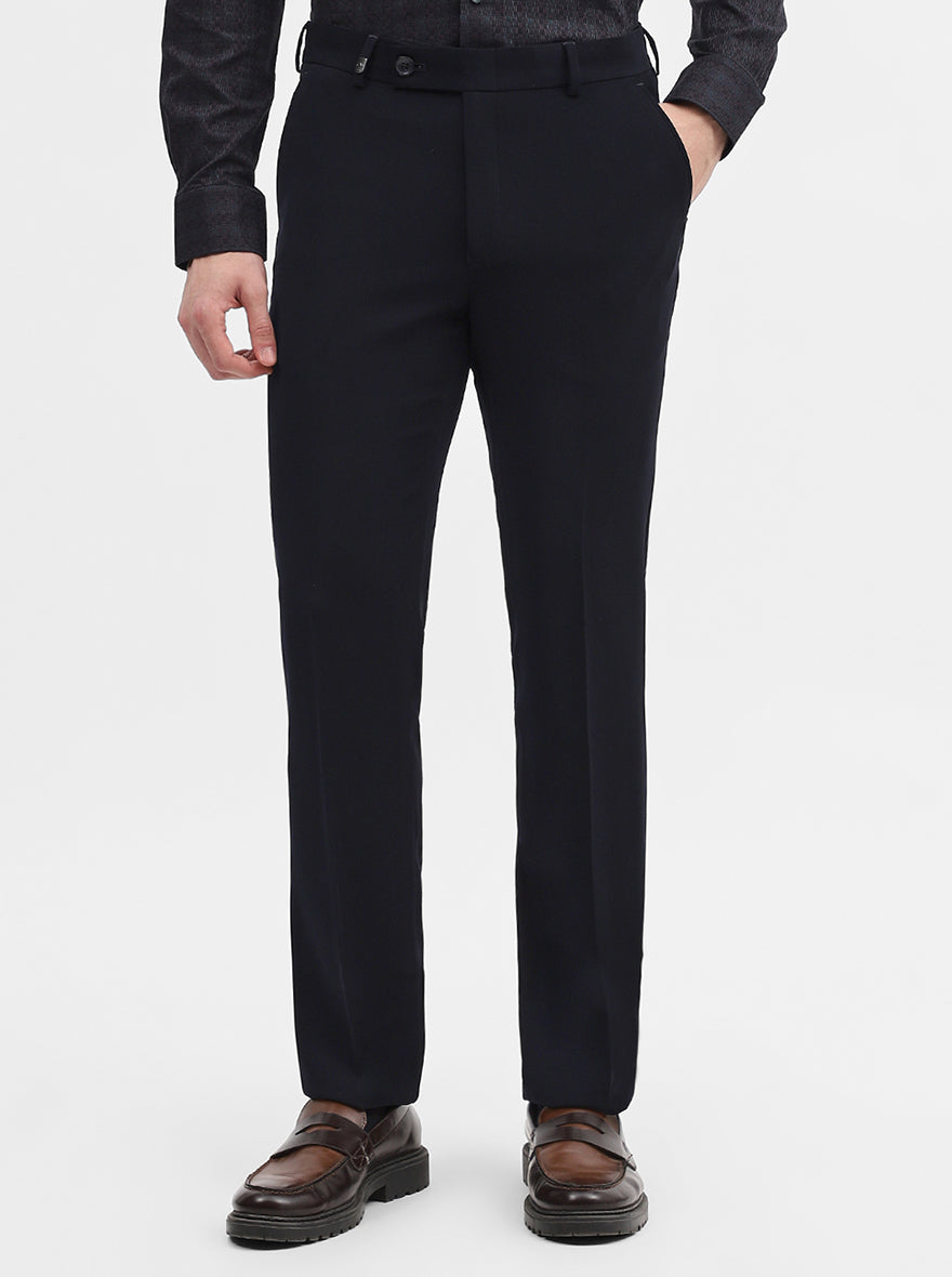 Navy Blue Solid Slim Fit Formal Trouser | Wyre