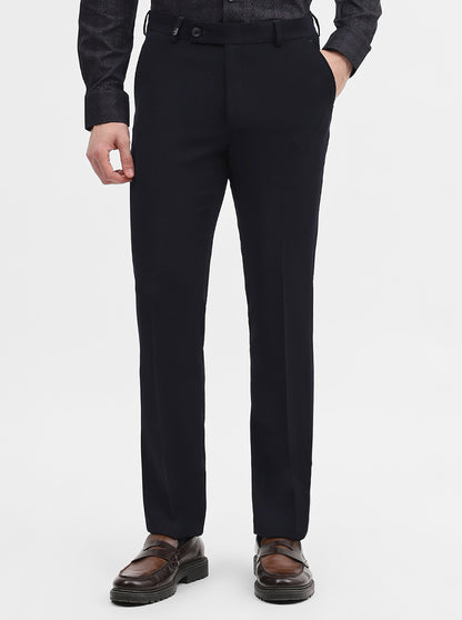Navy Blue Solid Slim Fit Formal Trouser | Wyre